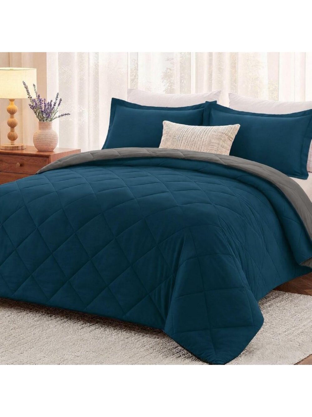 Ocean Grey Queen Comforter Set - Soft All-Season Bedding, 3-Piece with Shams